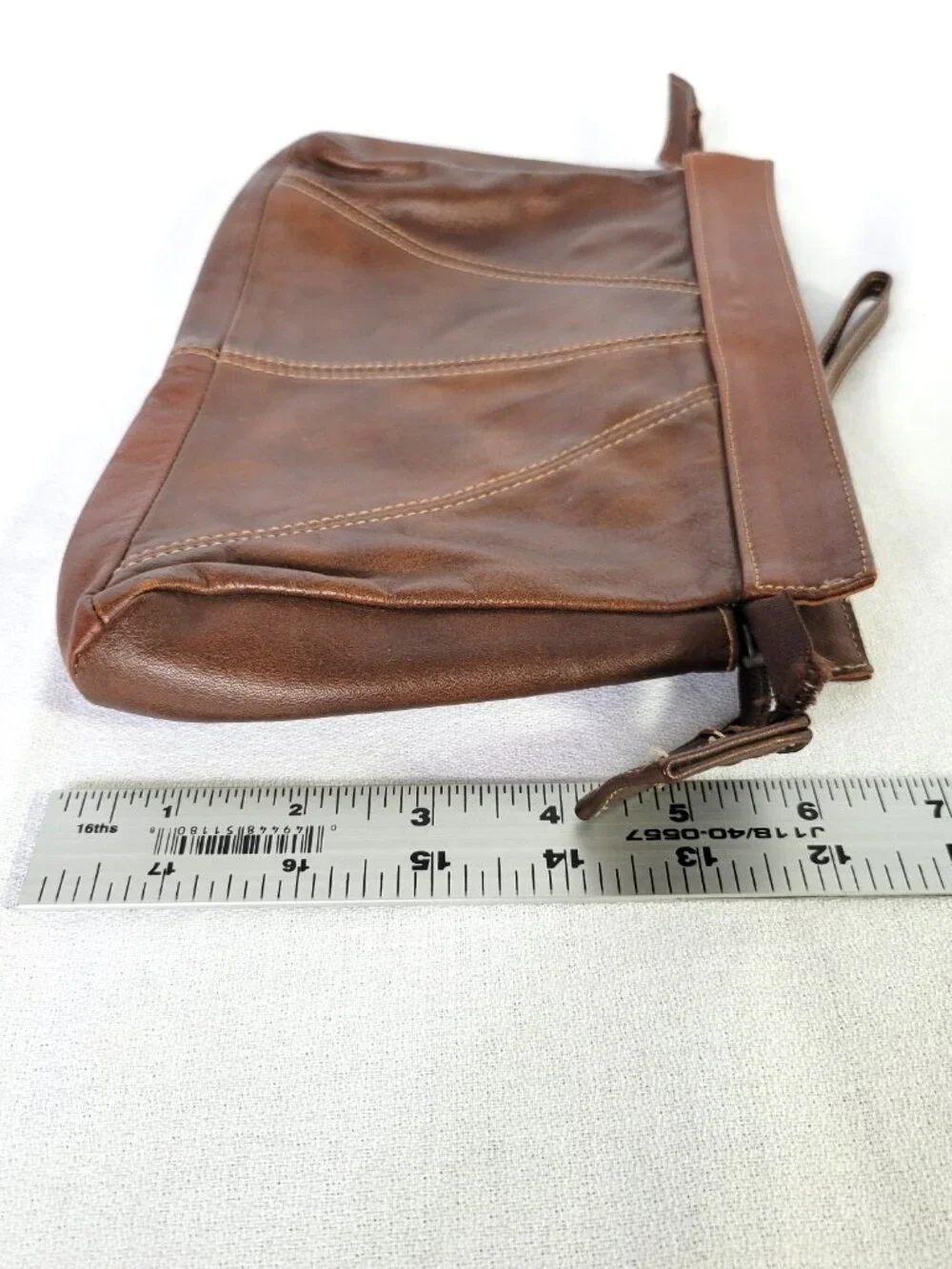Vintage I.D.M. Brown Genuine Leather Zipper Clutch Pouch Made in Mexico READ